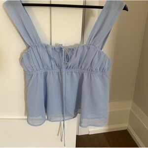 PRINCESS POLLY “Mooney” Blue Tie Front Crop Cami